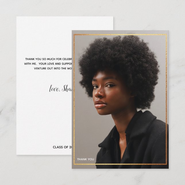 Simple Modern Gold Border Graduation Thank You Inv Invitation (Front/Back)