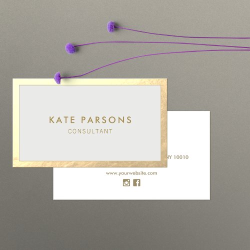 Simple Modern Gold Border  Gray Business Card