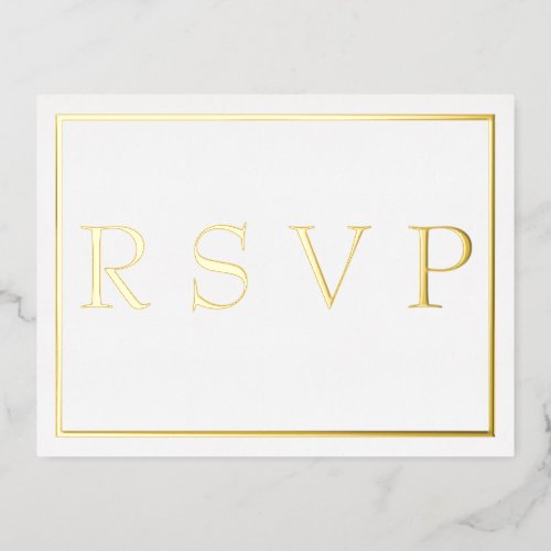 Simple Modern Gold Border Wedding RSVP     Foil Invitation Postcard
