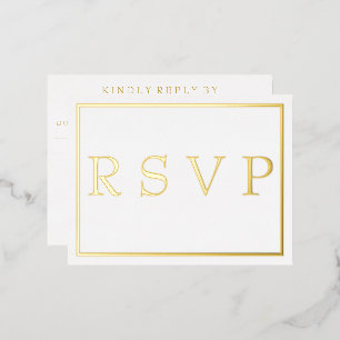 Simple Modern Gold Border Wedding RSVP Foil Invitation Postcard
