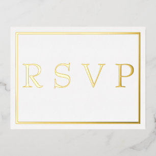 Simple Modern Gold Border Wedding RSVP     Foil Invitation Postcard