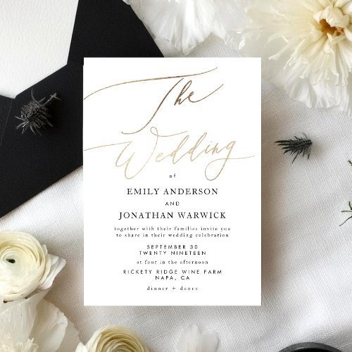 Simple Modern Gold Calligraphy Wedding Invitation