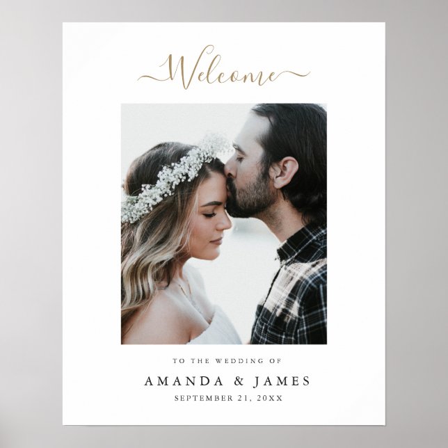 Simple Modern Gold Custom Photo Wedding Welcome Poster (Front)