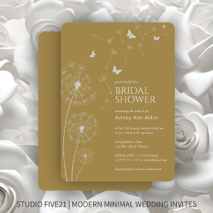 Simple Modern Gold Dandelion Bridal Shower Invitation