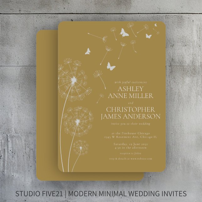 Simple Modern Gold Dandelion Wedding Invitation (Creator Uploaded)
