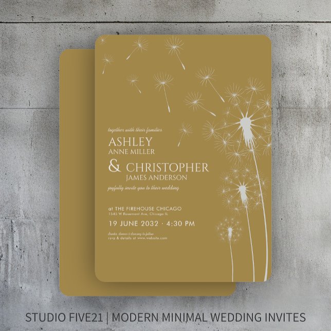 Simple Modern Gold Dandelion Wedding Invitation (Creator Uploaded)