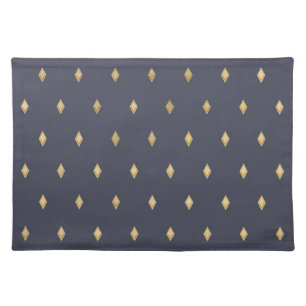 Simple Modern Gold Diamond Navy Blue Pattern Cloth Placemat
