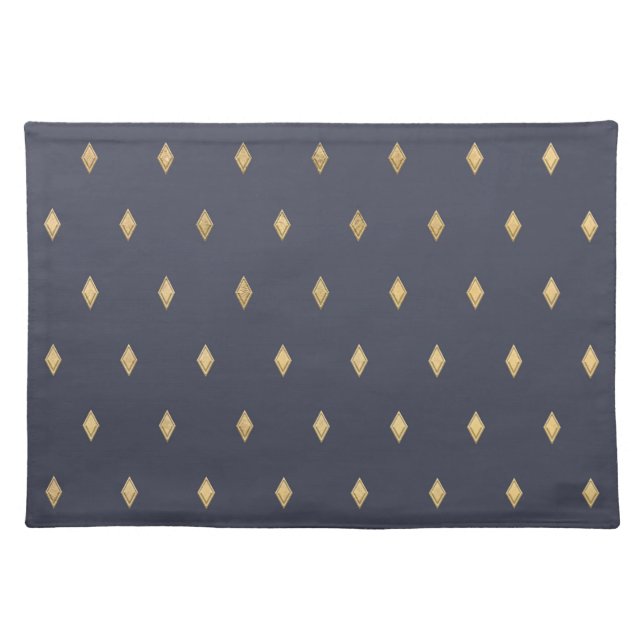 Simple Modern Gold Diamond Navy Blue Pattern Cloth Placemat (Front)