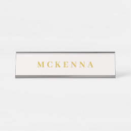 Simple Modern Gold Ecru Personalized Desk Name Plate
