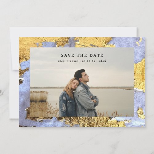 Simple Modern Gold Flake Foil Wedding Photo Save The Date