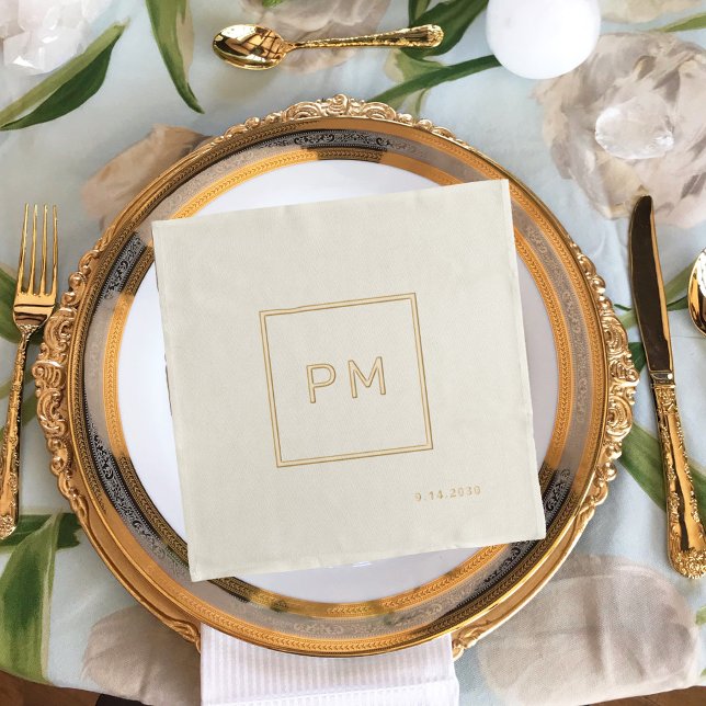 Simple modern gold foil framed wedding monogram  napkins (Creator Uploaded)