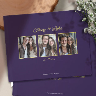Simple Modern Gold Frame with Three Couple Photos  Foil Guest Book