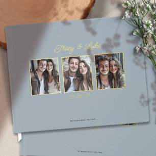 Simple Modern Gold Frame with Three Couple Photos Foil Guest Book