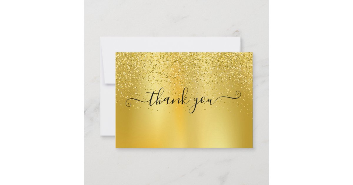 Simple Modern Gold Glitter Elegant Script Thank You Card | Zazzle
