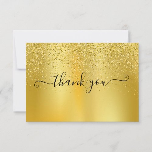 Simple Modern Gold Glitter Elegant Script Thank You Card