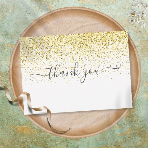 Simple Modern Gold Glitter Script Thank You Card