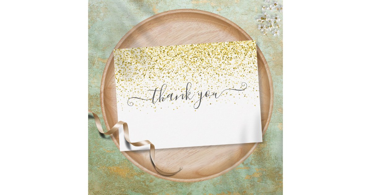 Simple Modern Gold Glitter Script Thank You Card | Zazzle