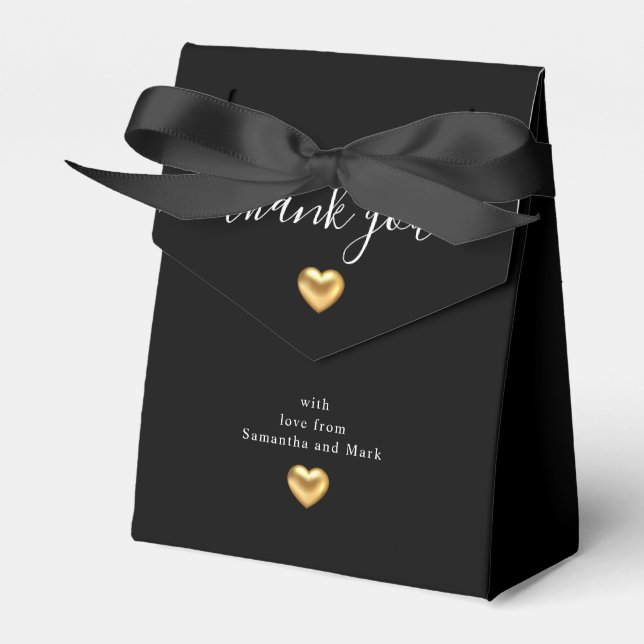 Simple Modern Gold Heart Black Wedding Favor Boxes (Front Side)