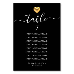 Simple Modern Gold Heart Typography Wedding Table Table Number