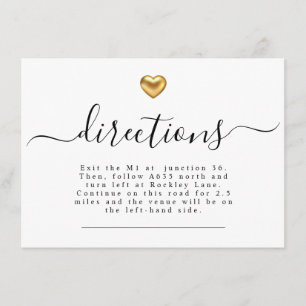 Simple Modern Gold Heart Wedding Directions Enclosure Card