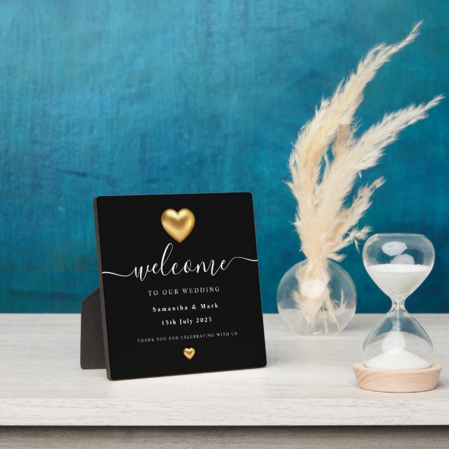 Simple Modern Gold Heart Wedding Plaque (Insitu)