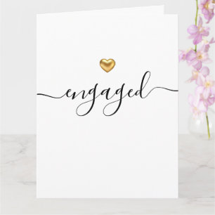 Simple Modern Gold Heart White Engaged Card