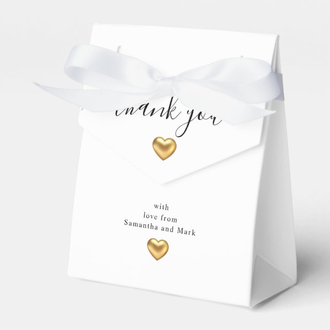 Simple Modern Gold Heart White Wedding Favor Boxes (Front Side)