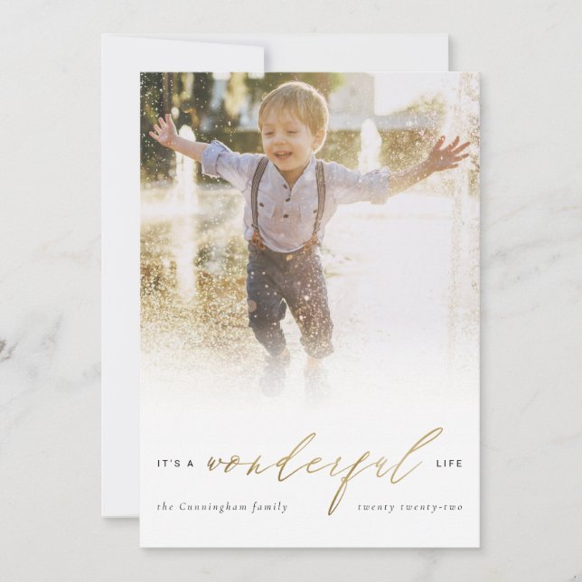 Simple Modern Gold It's A Wonderful Life Photo Holiday Card (Front)