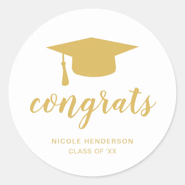 Simple Modern Gold Mortar Board Elegant Graduation Classic Round 