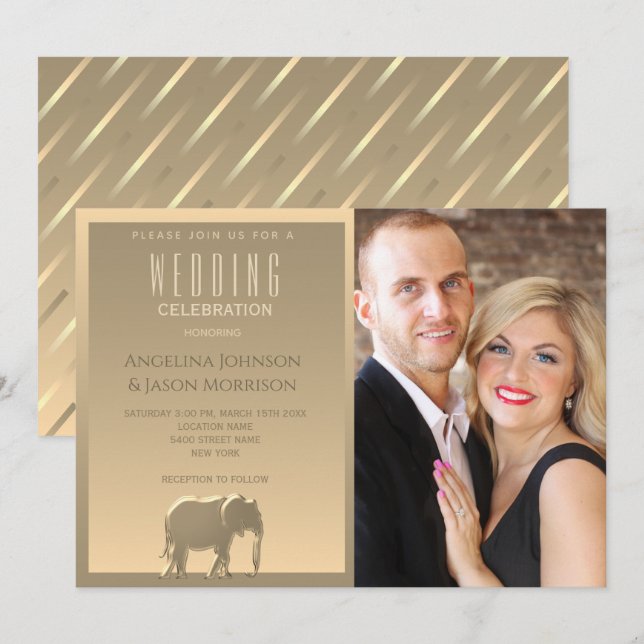 Simple Modern Gold Photo Wedding Invitation (Front/Back)