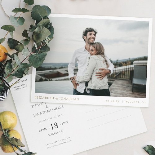 Simple Modern Gold Photo Wedding Save the Date Invitation Postcard