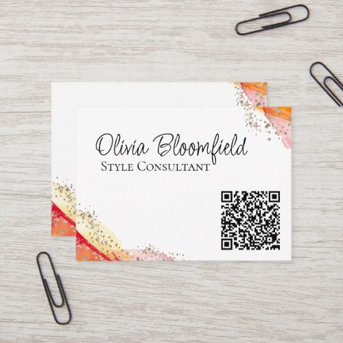 Simple Modern Gold Pink QR Code  Business Card