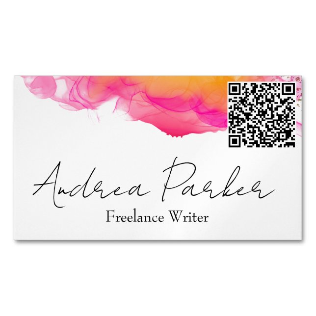 Simple Modern Gold Pink QR Code  Business Card Magnet (Front)
