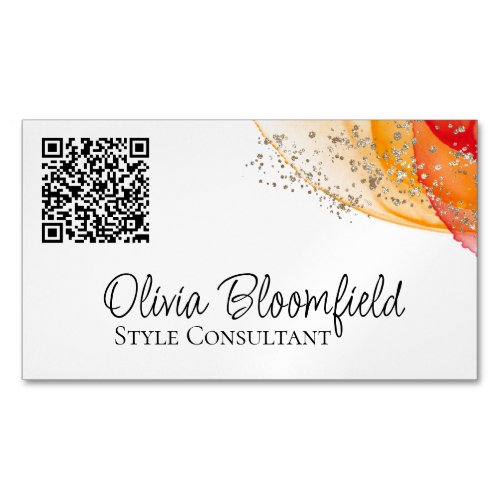 Simple Modern Gold Pink QR Code  Business Card Magnet