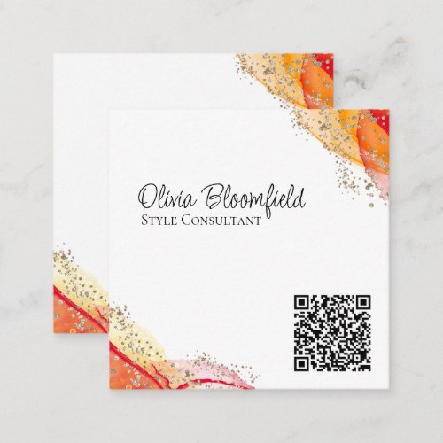 Simple Modern Gold Pink QR Code  Square Business Card