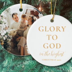 Simple Modern Gold Religious Christmas Ceramic Ornament at Zazzle