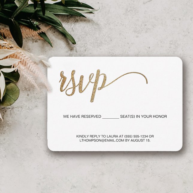 Simple Modern Gold RSVP no mailing Reserved Seat (Modern elegant gold RSVP email phone Response)