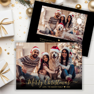Simple Modern Gold Script 2 Photo Christmas Holiday Card