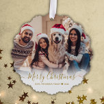 Simple Modern Gold Script 2 Photo Christmas Ornament Card<br><div class="desc">Modern Cute Minimalist Gold Script 2 Photo Merry Christmas Script Holiday Ornament Card. This festive, simple minimalist, whimsical two photo holiday greeting card template features „Merry Christmas” greeting text which is written in a hand lettered swirly swash-tail font gold calligraphy script photo overlay. On the back side with your greeting...</div>