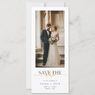 Simple Modern Gold Script Bookmark Photo Wedding Save The Date