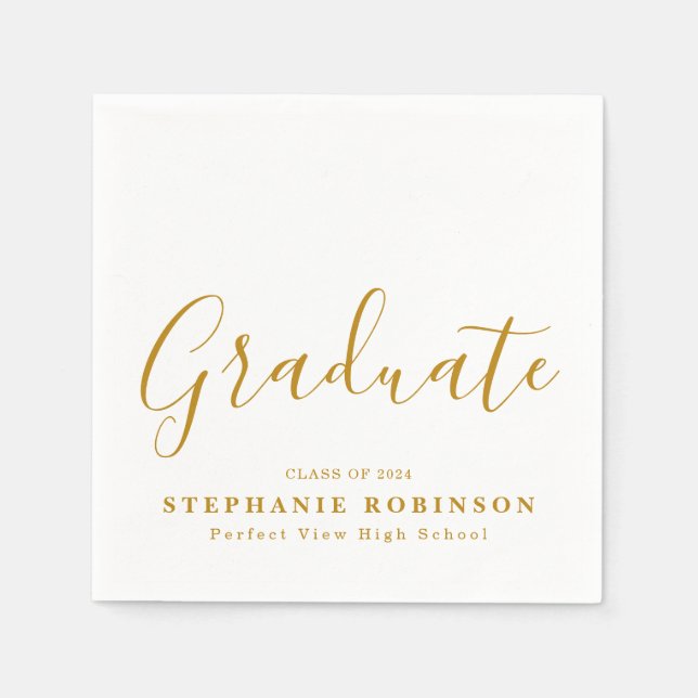  Simple Modern Gold Script Graduation Party Napkins (Front)