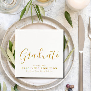  Simple Modern Gold Script Graduation Party Napkins