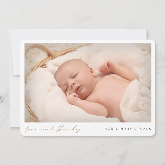 Simple Modern Gold Script Photo Baby Shower Thank You Card (Front)