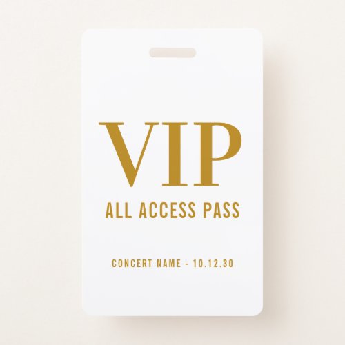 Simple Modern Gold Script VIP All Access Pass  Badge