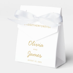 Simple Modern Gold Script Wedding Hashtag Thanks Favor Boxes