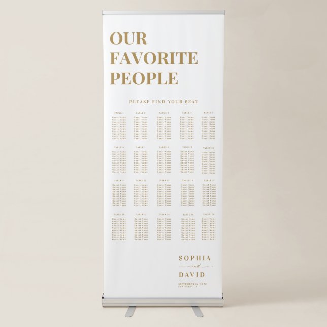 Simple Modern Gold Script Wedding Seating Chart Retractable Banner (Front)