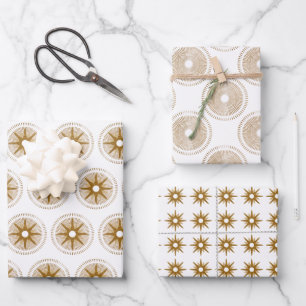 Simple Modern Gold Starburst Christmas Wrapping Paper Sheets