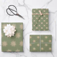 Simple Modern Gold Starburst Soft Green Christmas Wrapping Paper Sheets