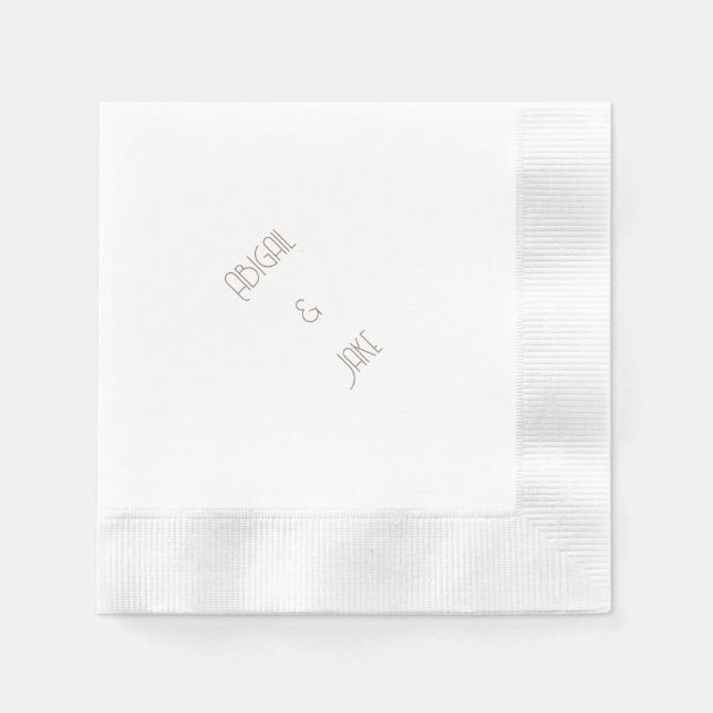 Simple Modern Gold Text Names Wedding Cocktail Napkins (Front)