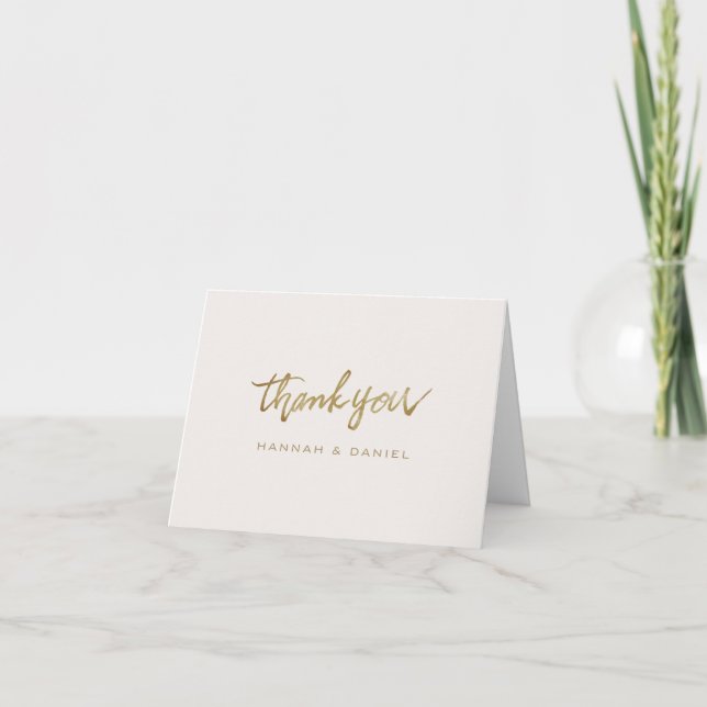 Simple Modern Gold Typography Custom  Letterpress Thank You Card (Front)